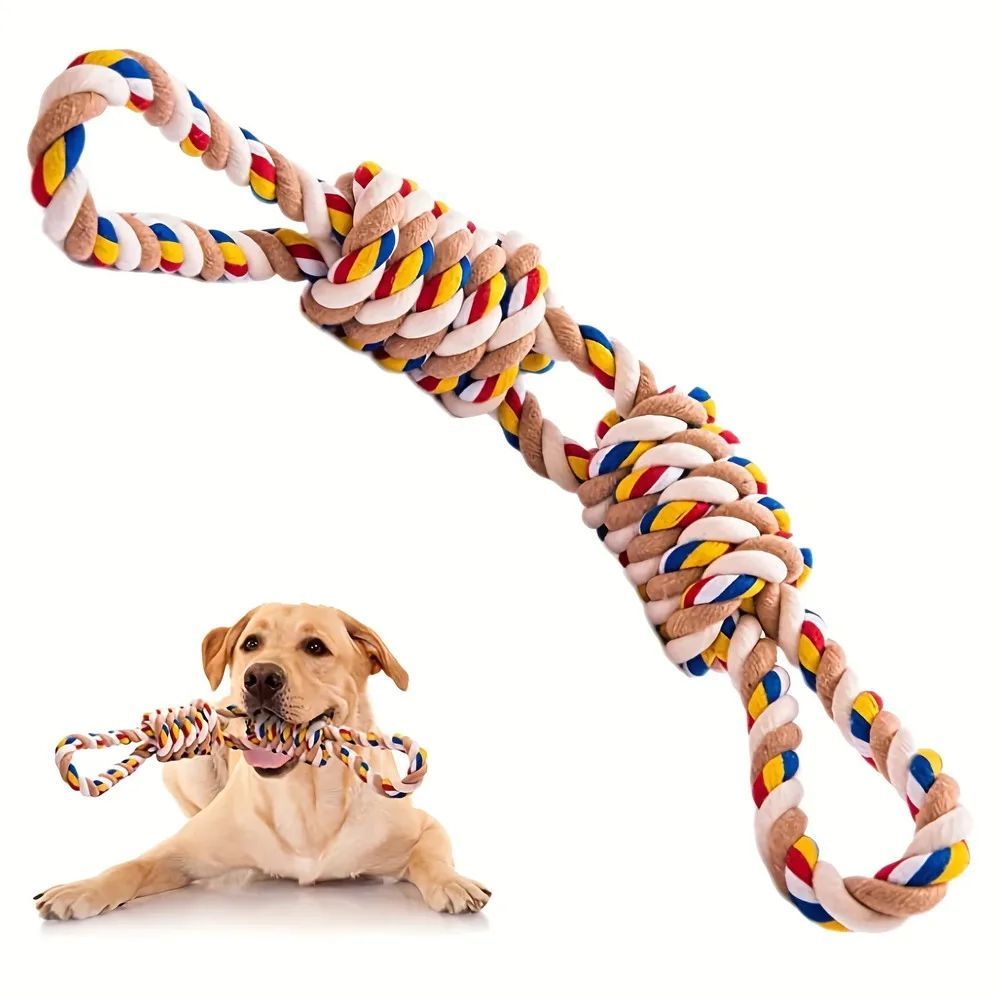 Cotton rope knot chew toy to redirect destructive dog chewing