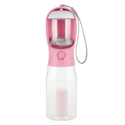 Dog outdoor water bottle with integrated waste bag dispenser
