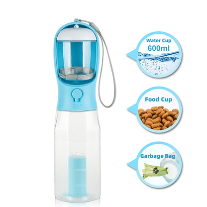 Portable dog water bottle with waste bag dispenser